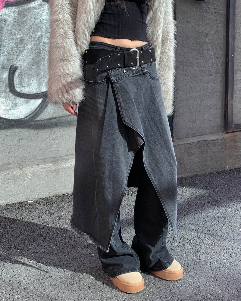 Maxi wrap denim skirt
