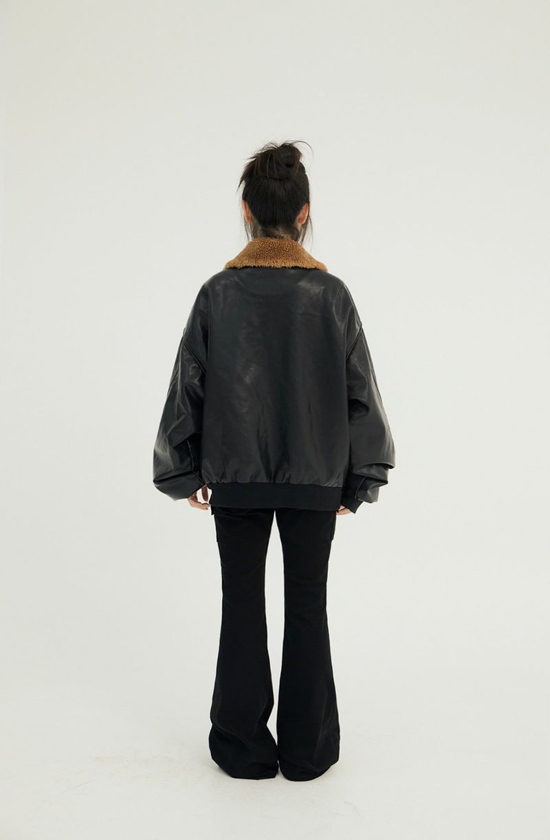 BIG POCKET FUR-COLLAR LEATHER JP BLACK