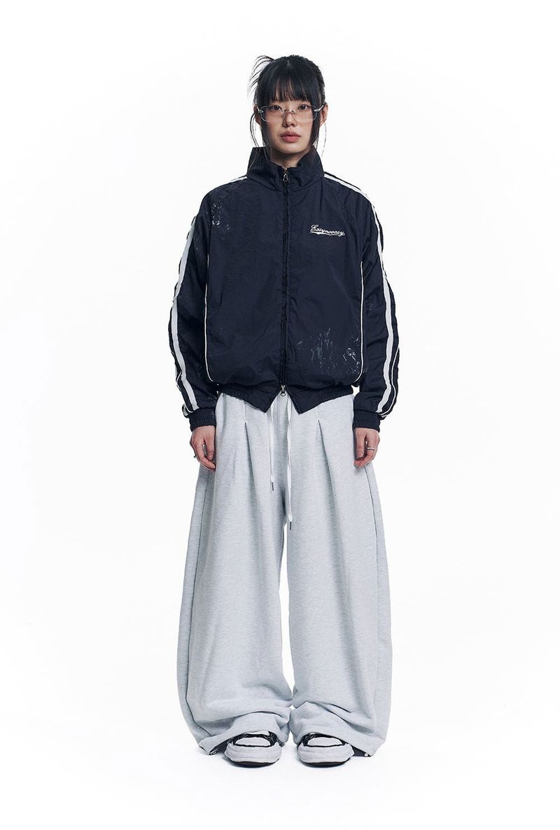 Dirty Nylon Piping Track Jacket - Navy