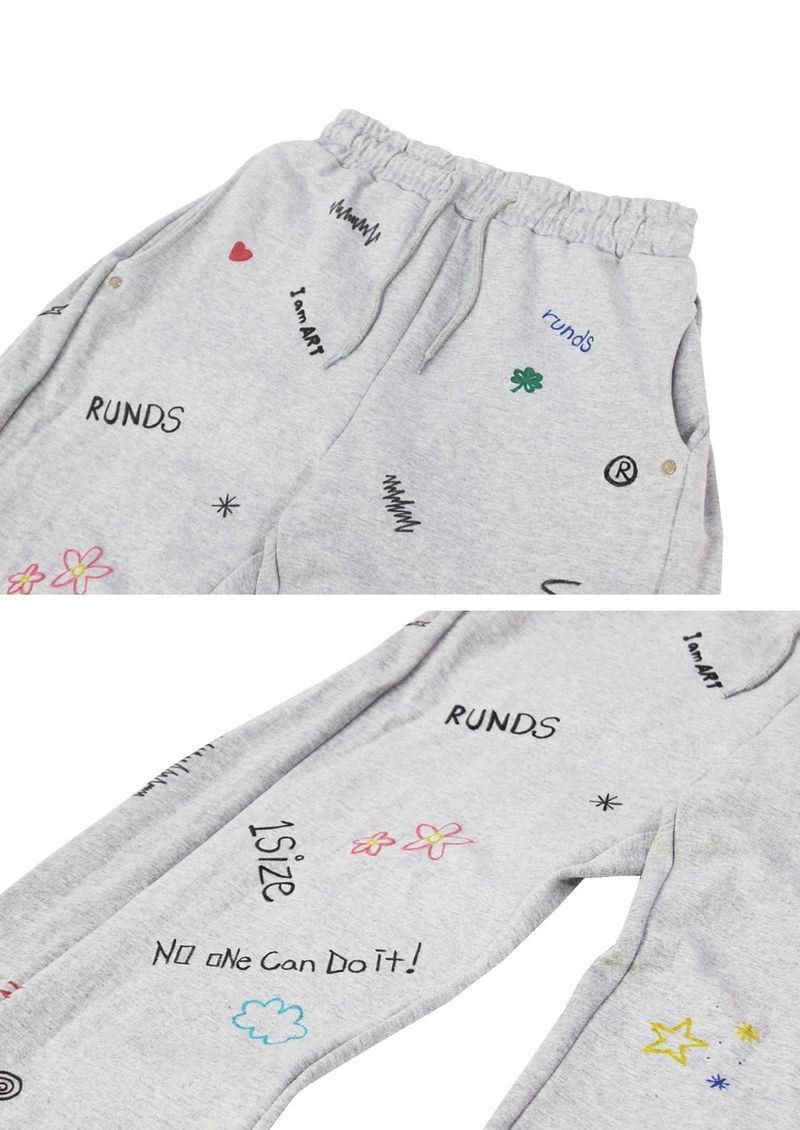 hand drawing side tuck sweat pants (gray)