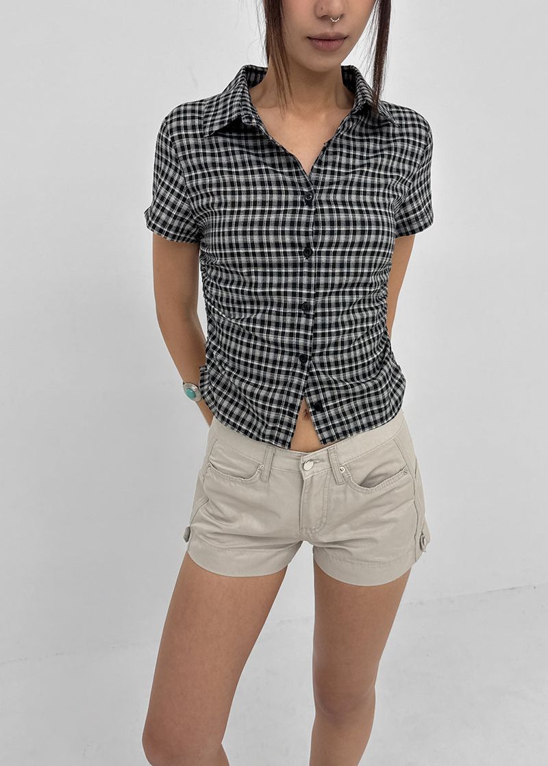 [MADE] Seriu Checked Shirring Short-Sleeve Shirt