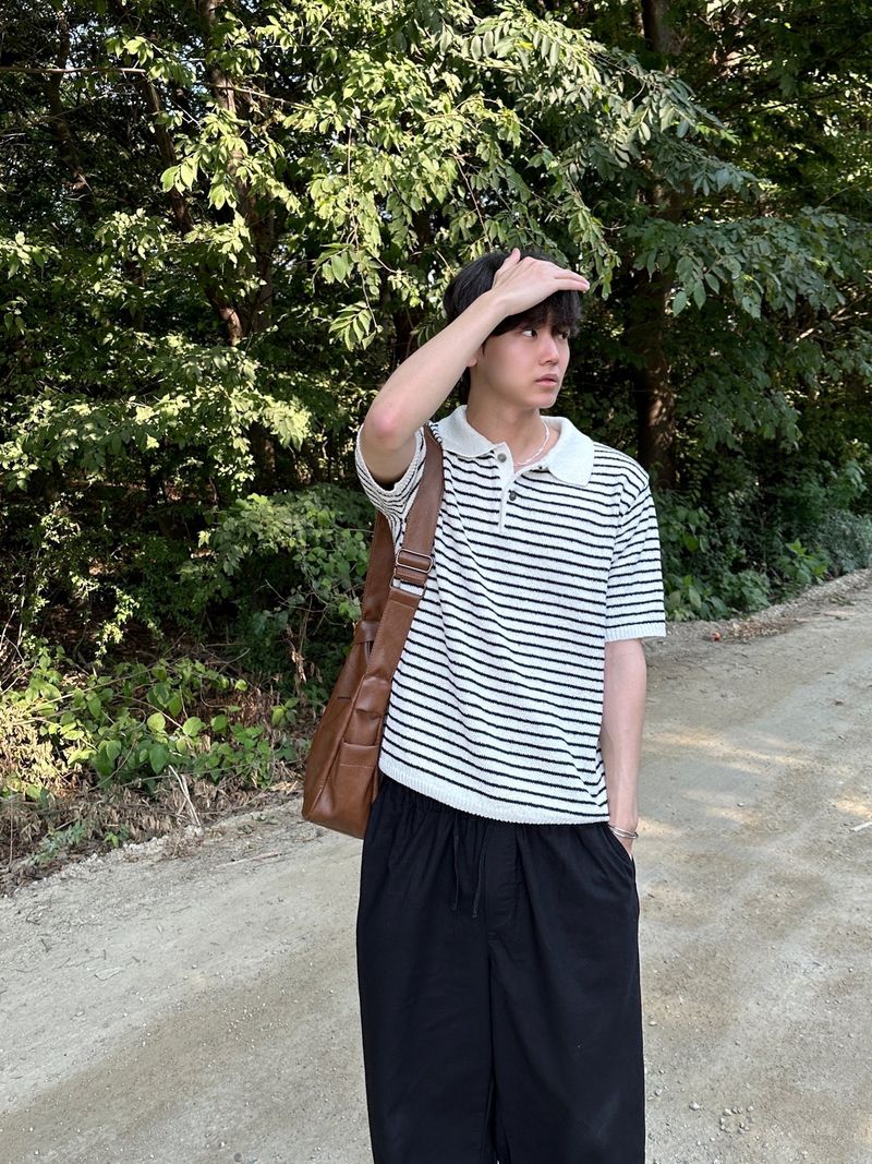 [Premium] Dail boucle stripe collar knit
