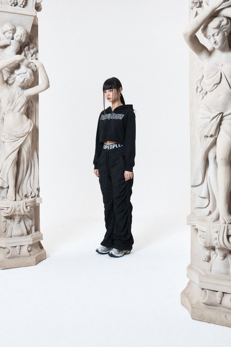 Crop Logo Hood Zip-Up (BLACK)