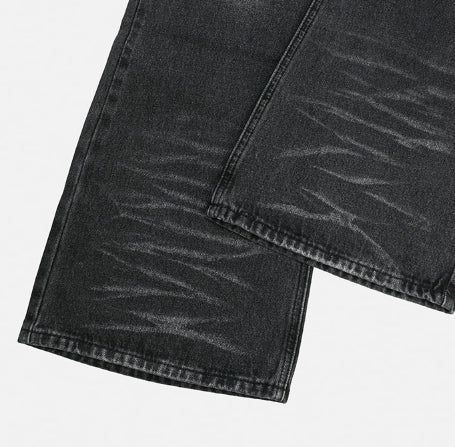 Groove cat-washed rivet flare denim pants