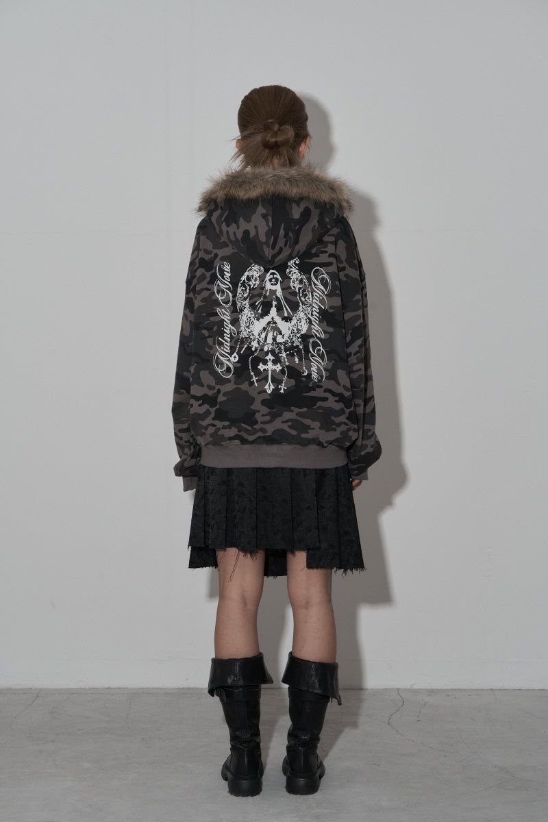 camo hair zip up (dark grey)
