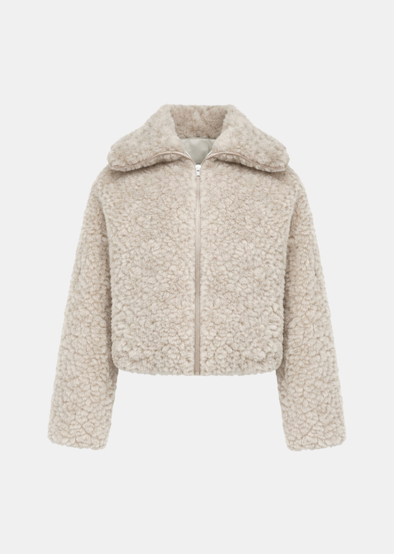 Ruen Bouclé Fur Short Zip-Up Jacket
