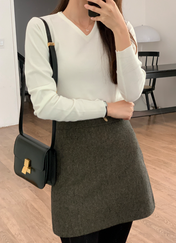 Standard Crop V-neck Knit (12color)