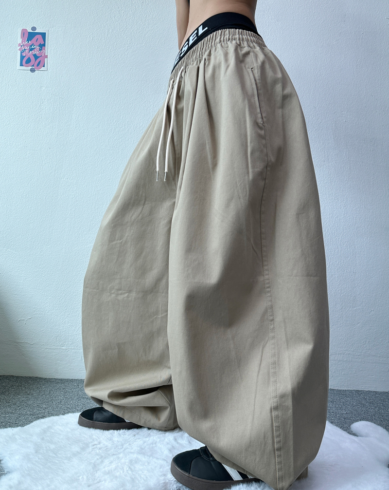 BASIC LINE BALLOON COTTON PANTS💛🤍🖤🤎💚 - 5 COLORS