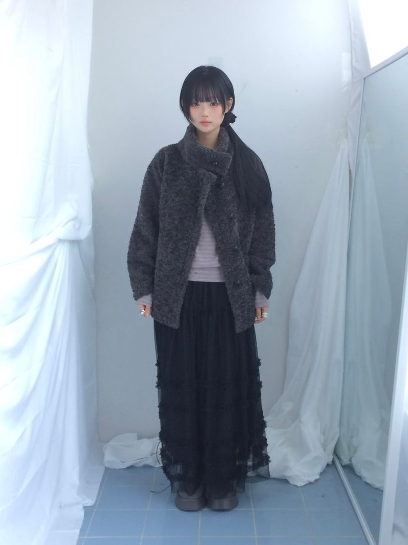 highneck puffy fur jacket