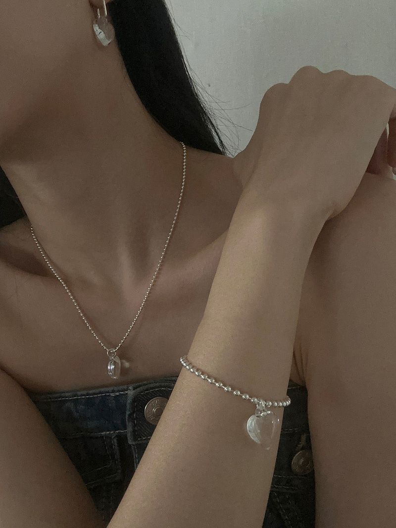 [92.5silver] Clear heart necklace
