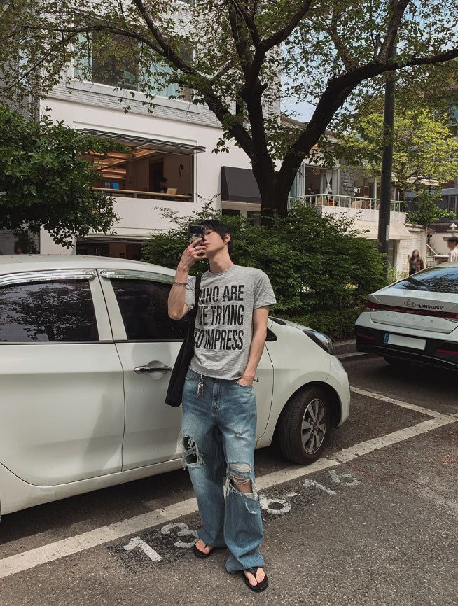 Road Damage Wide Denim Pants