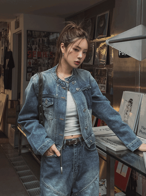 ULAN（ユレン）の「Chike Unbalanced Cropped Denim Jacket（Jackets/Outerwear）」
