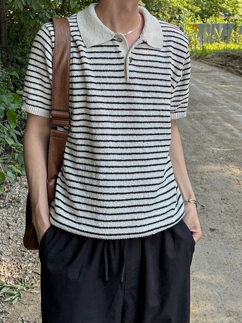 [Premium] Dail boucle stripe collar knit