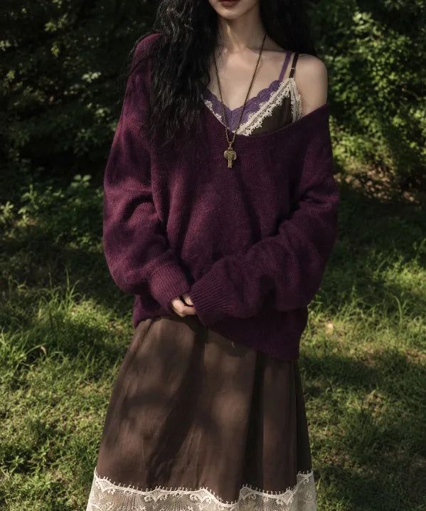 VIVIC（ビビク）の「モヘアVネックオーバーサイズニット (PURPLE)（トップス）」