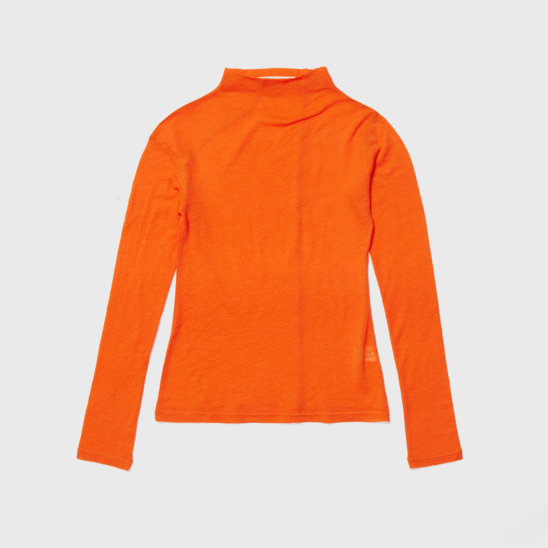 Unbalanced Stitch Turtleneck Tee Orange