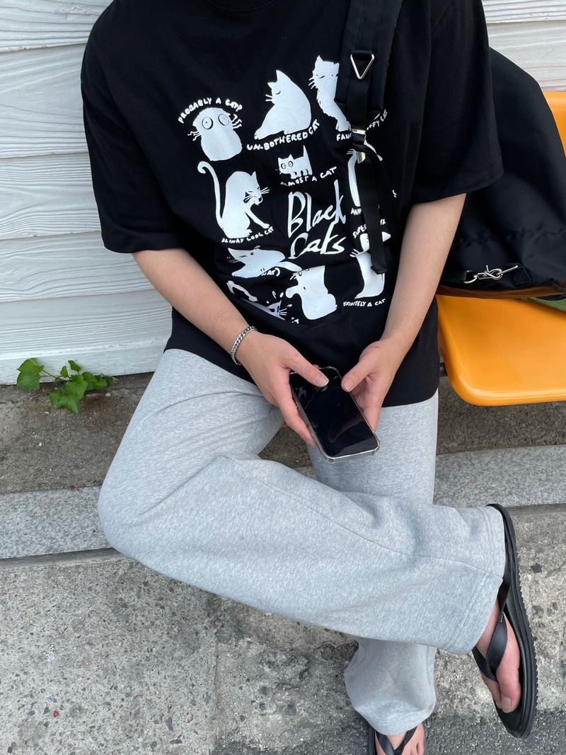  LAZY CAT HALF T-SHIRTS(2COLOR)