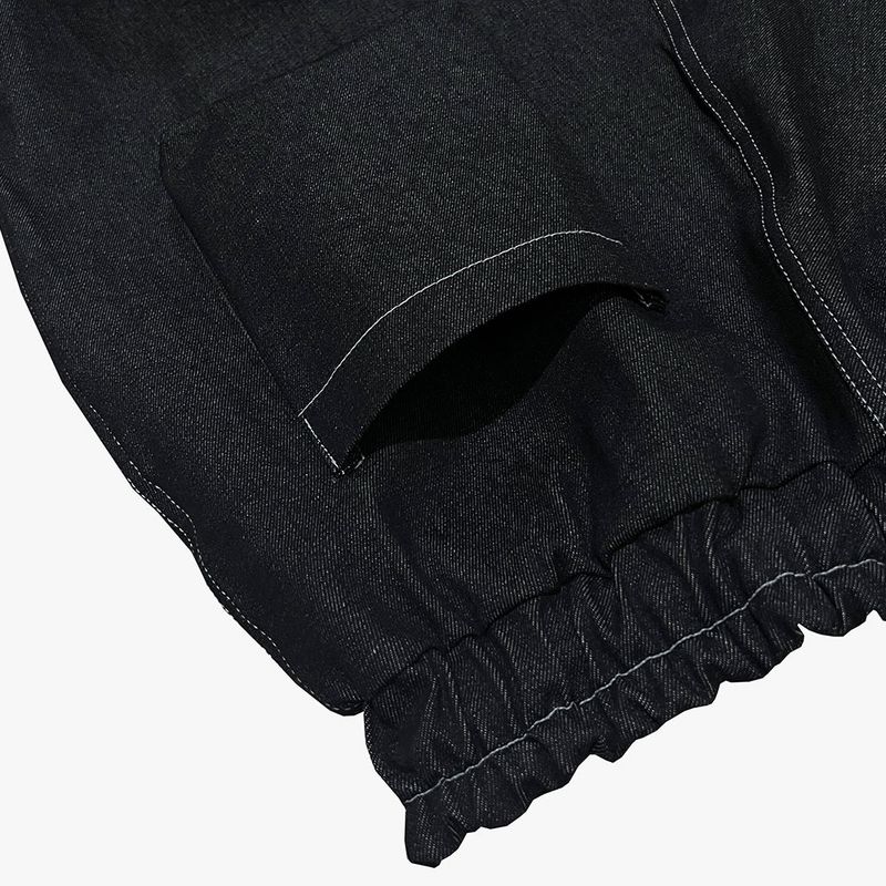 reverse terry pocket denim capri shorts_black
