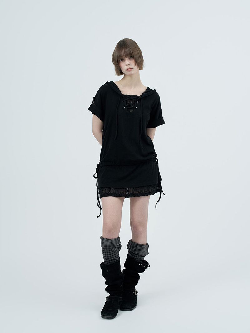 eyelet lace hood op / black