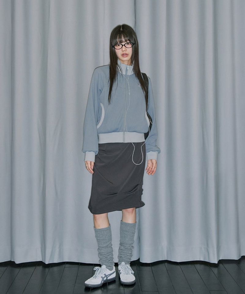 Sporty Waffle Round Pocket Zip-Up - DUSTY BLUE