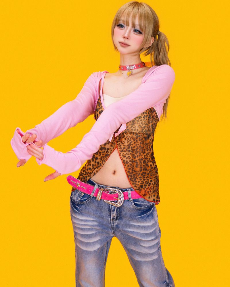 gyaru leopard silky sleeveless