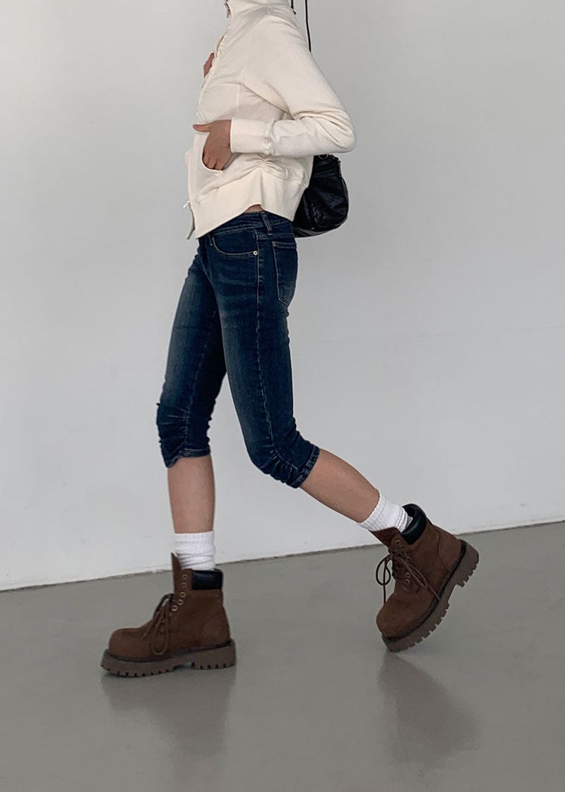 SHIRRING CAPRI DENIM