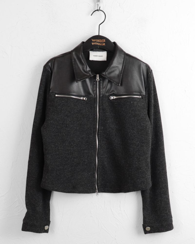 [MADE] Disher Leather Coloring 2-Way Zip-Up Wool Knit Jacket