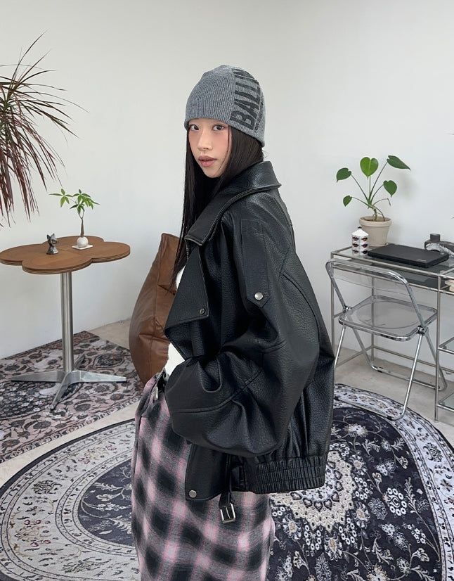 Ferid Double High Neck Leather Jumper