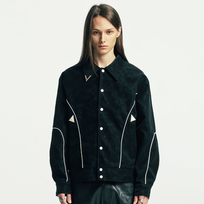 suede piping western jacket black