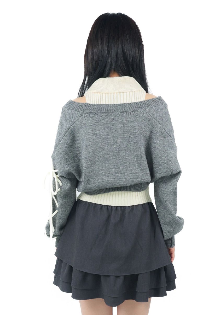 laceup ribbon knitset(gray)
