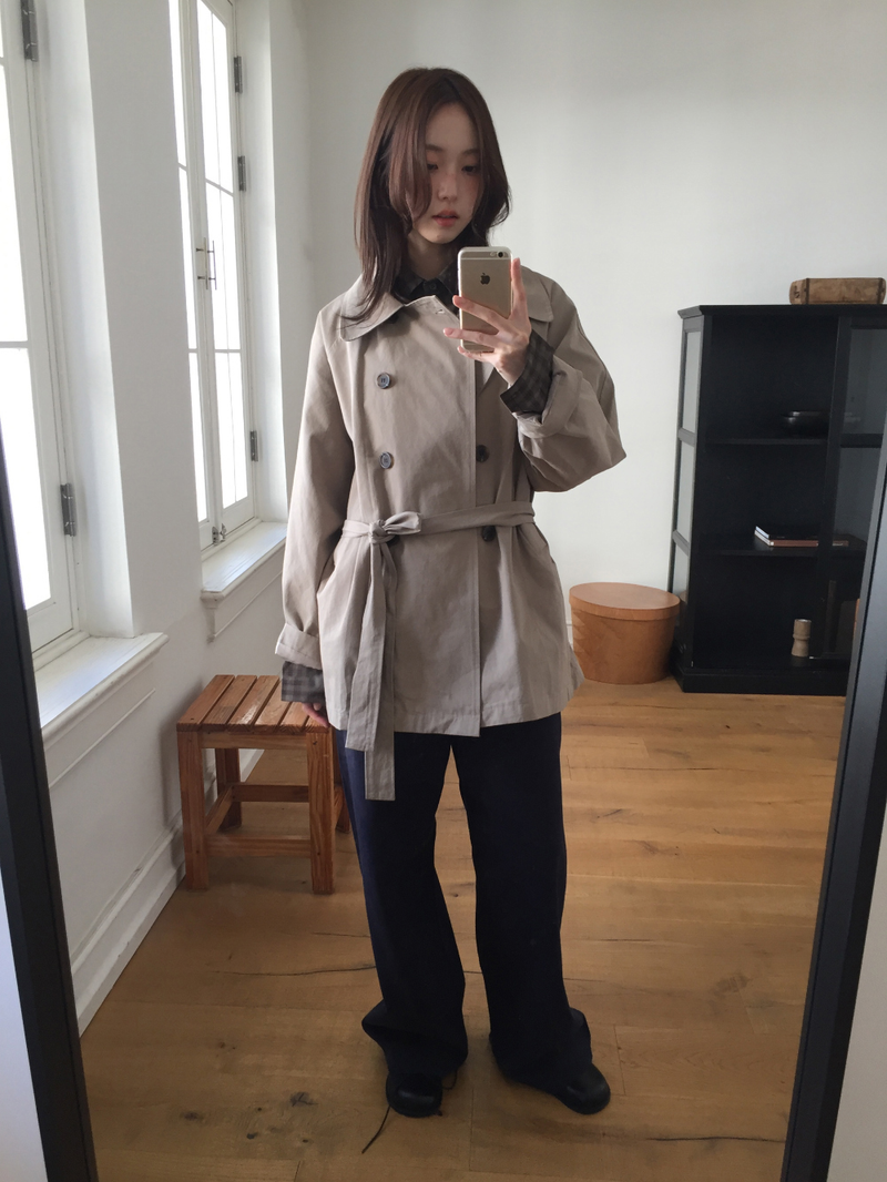 Belted trench half coat (2color)