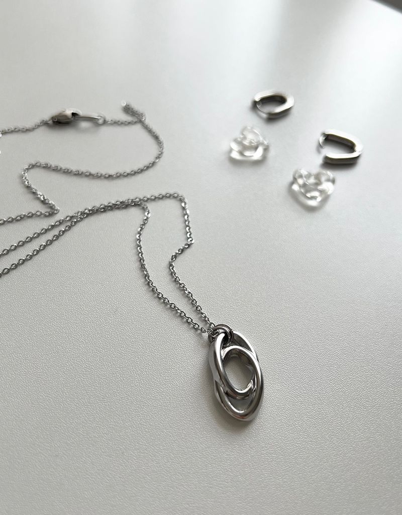 vbb vertical steel long double twin ring layered ball long necklace stainless steel