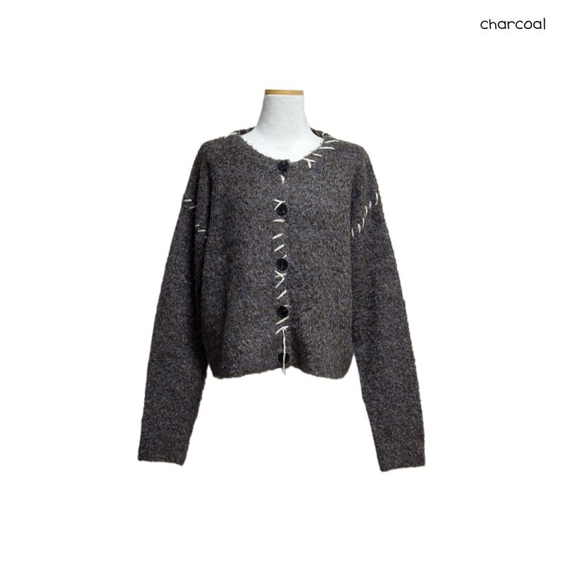 (3color) Mongle Stitch Hairy Loose Cardigan
