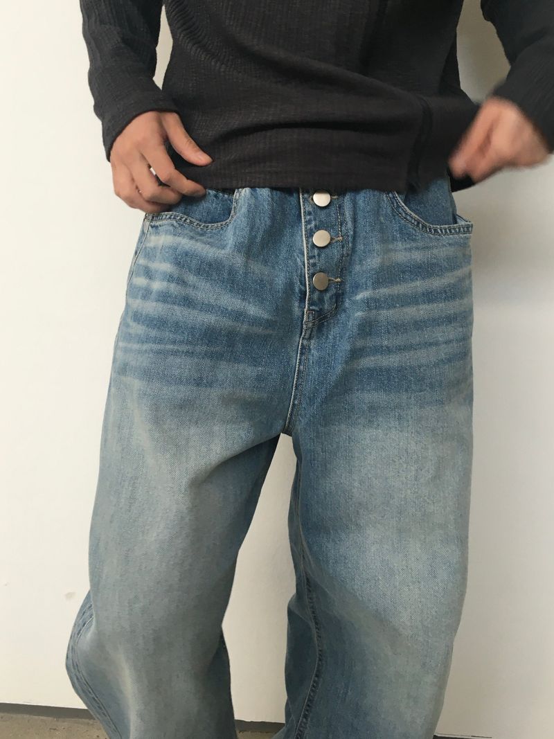 Arne Button Fly Curved Denim Pants