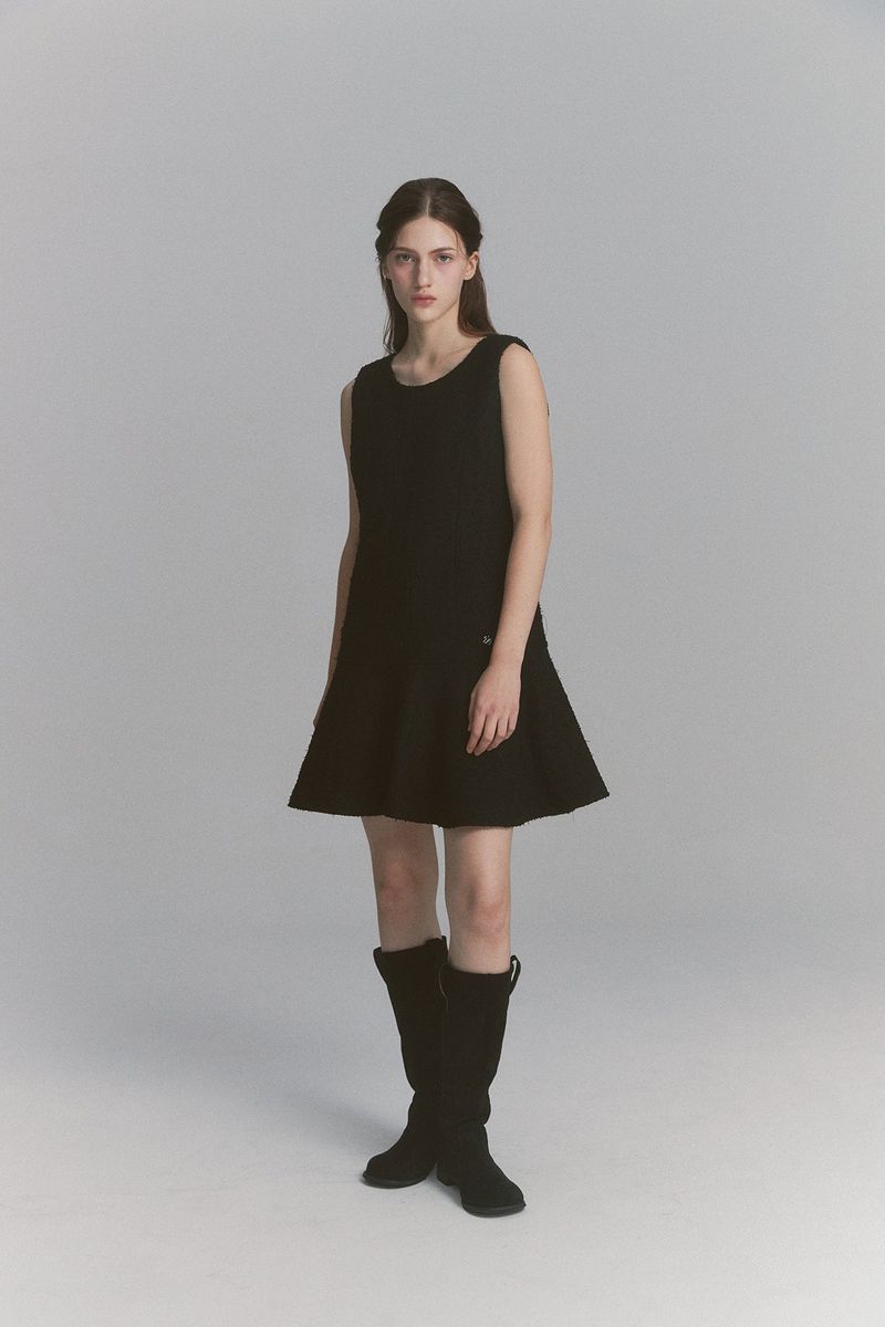 Back Ribbon Tweed Dress Black