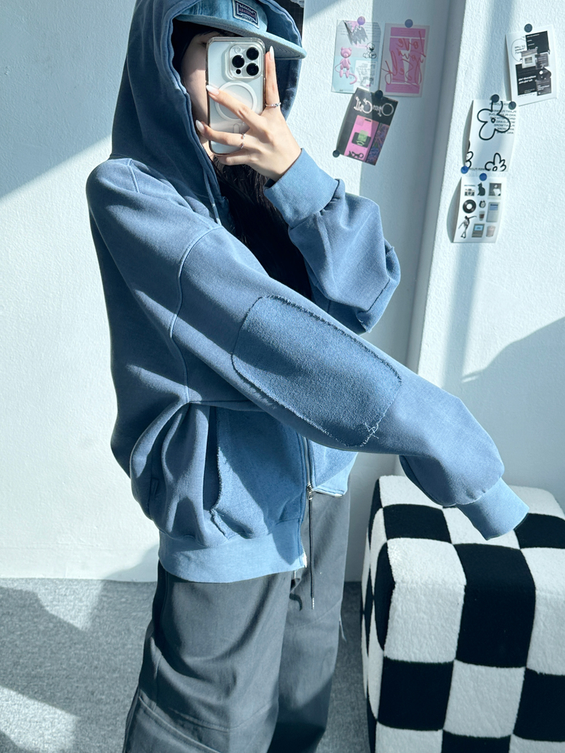 PIGMENT PATCH POINT 2-WAY HOOD ZIP-UP💛🩵🩶 - 3 COLORS