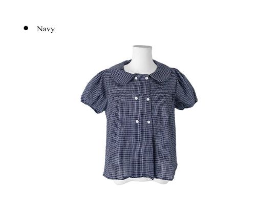 Odile Double Button Puff Check Collar Shirt Blouse