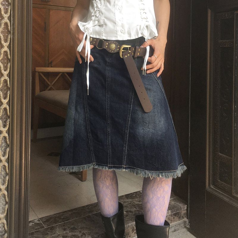 WONDER WONDER（ワンダーワンダー）の「[MADE] Dipti Vintage Washing Denim Slit Midi Skirt（Skirts）」