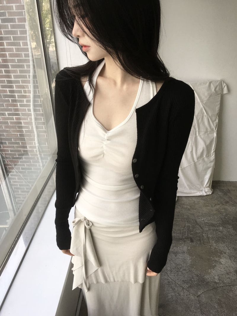moroi（モロイ）の「V-cut ribbed cardigan（Tops）」
