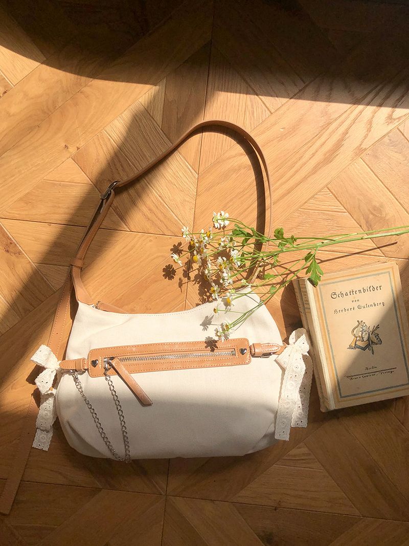 Belted ribbon bag_canvas caramel