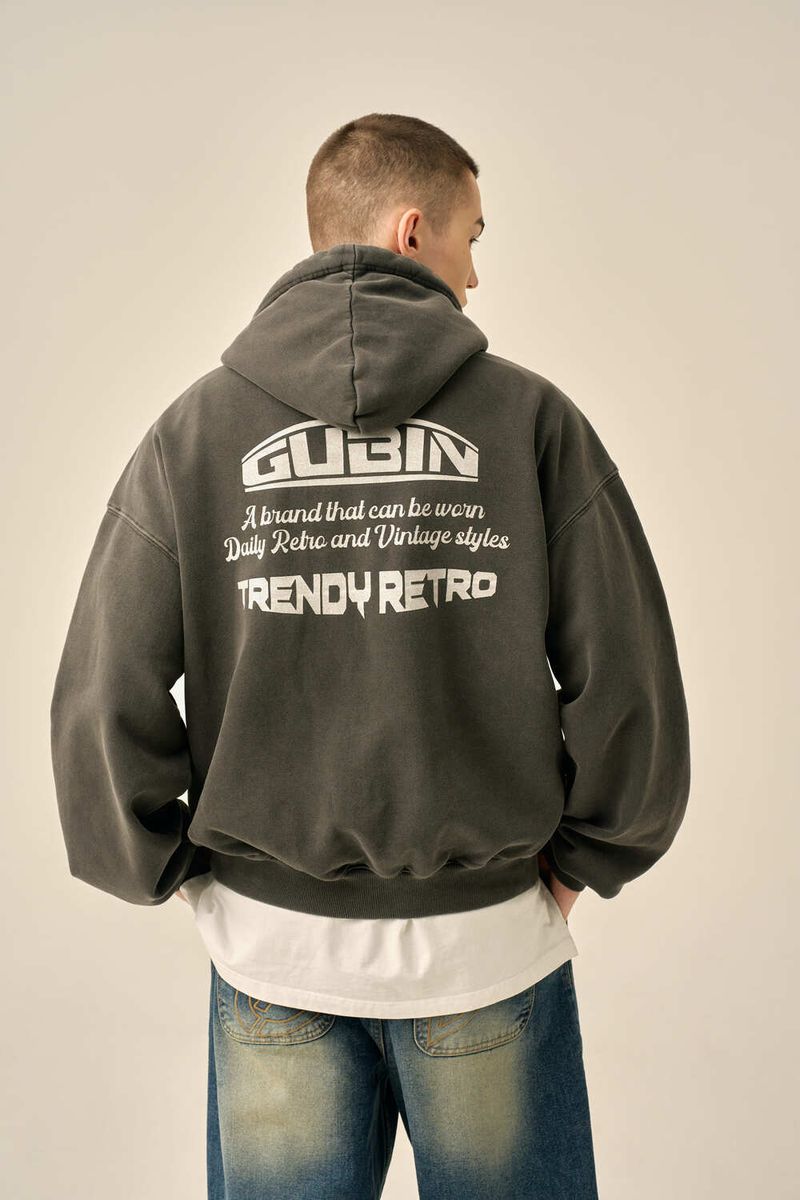 PIGMENT OVERSIZED LOGO HOOD - CHARCOAL