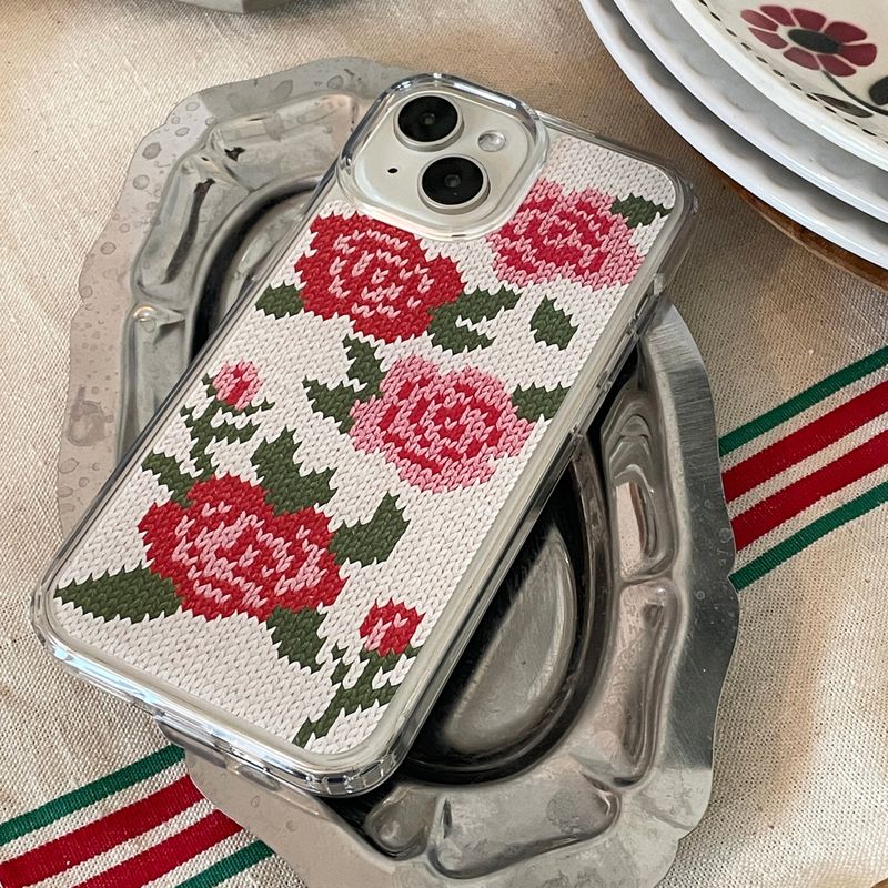 ROSES KNIT HARD JELL CASE_WHITE