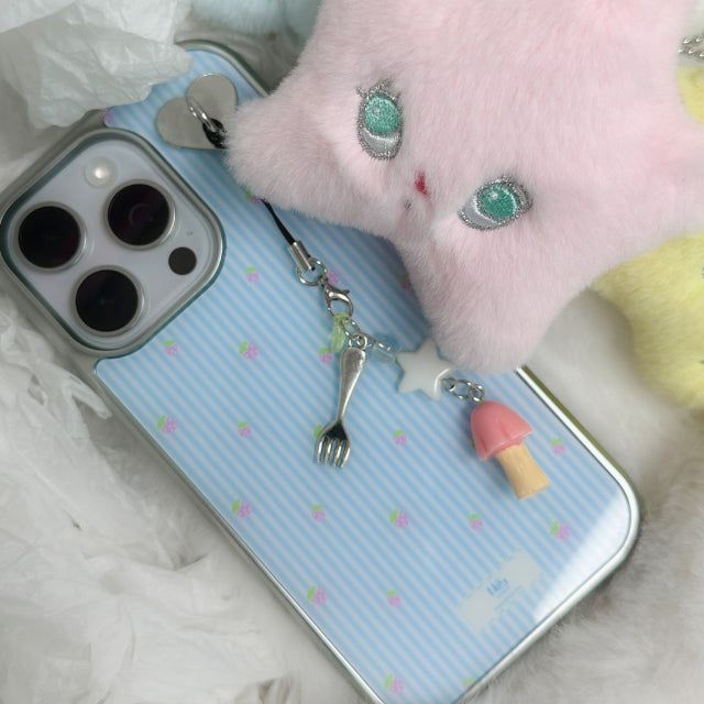 Stripe Strawberry Silver iPhone Magsafe Phone Case Key Charms SET