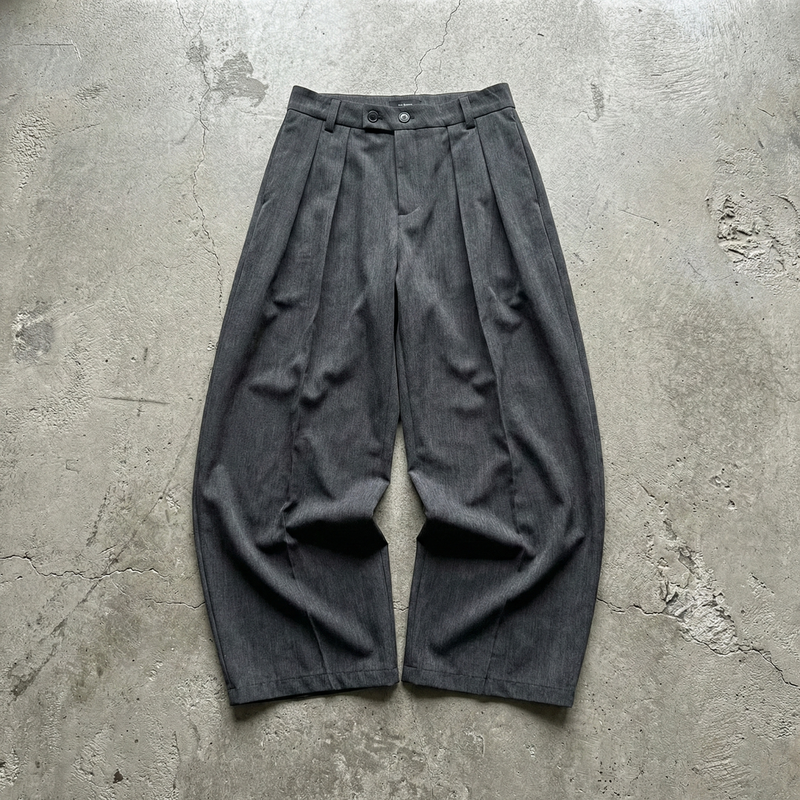 Curved Seam Draped Wide Trousers