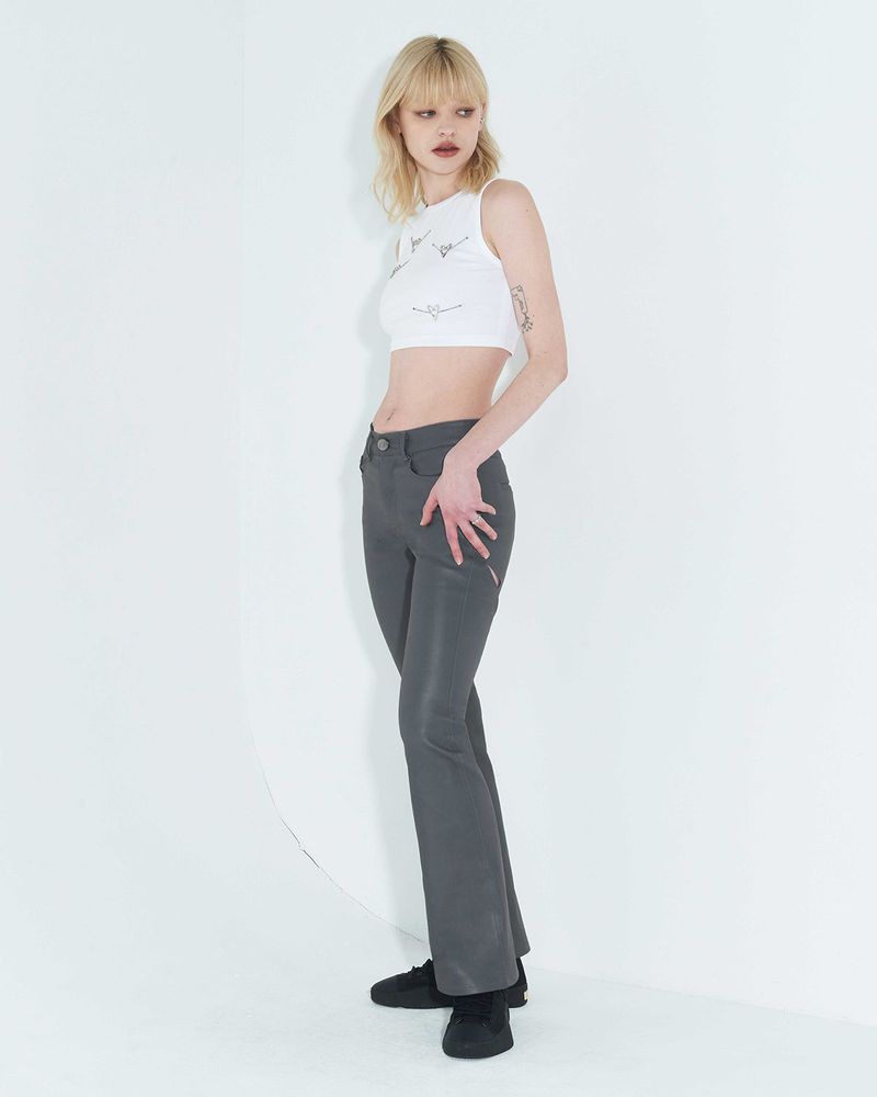 Coated Back Slit Jeans _ Grey