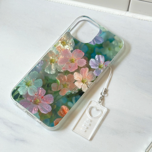 [SET]Pastel blur flower case + charm