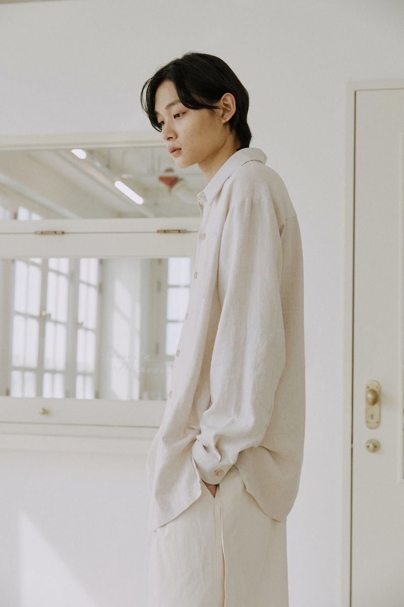 unisex linen patch shirts natural