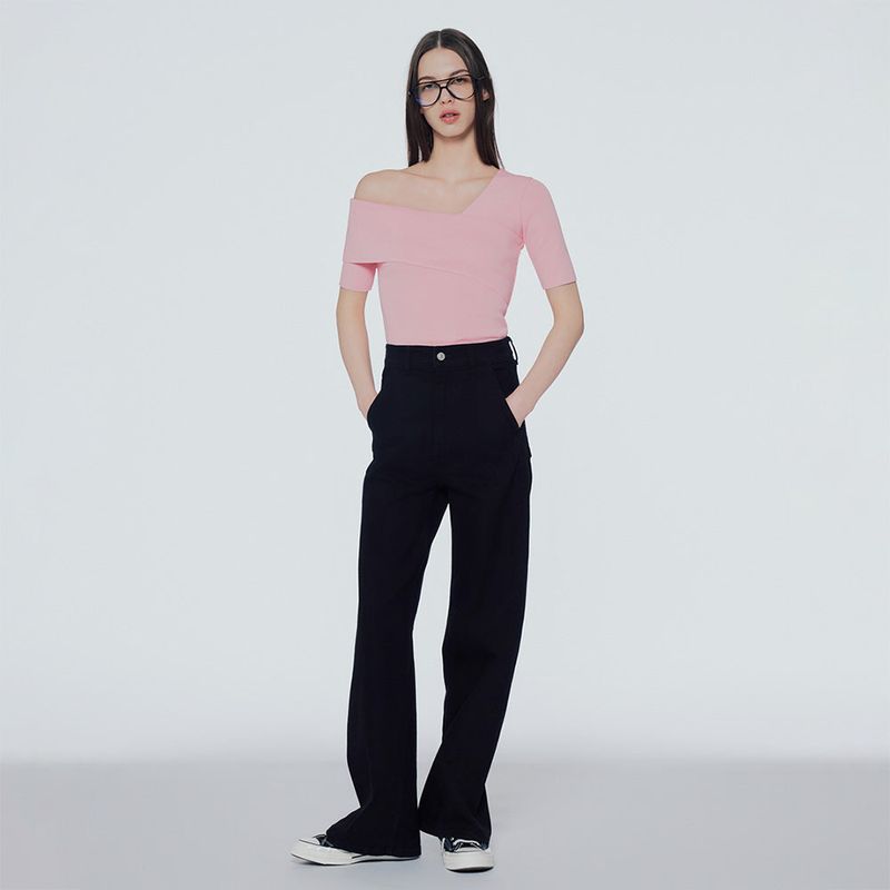 Short-sleeved sim one-shoulder sweater