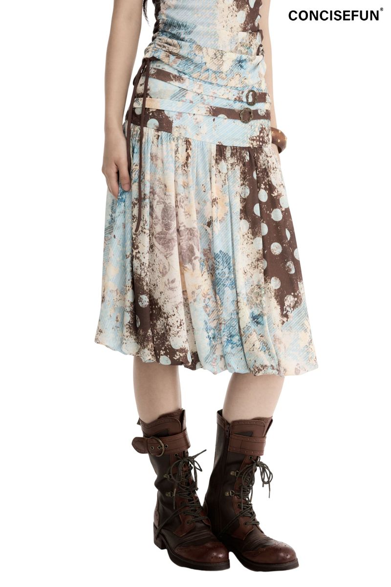 CONFUN（コンファン）の「CONFUN original polka dot floral pattern A-line mid-length dress（Skirts）」