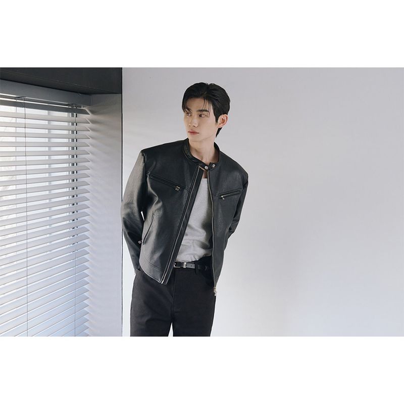 Essential cracked leather biker jacket(Black)