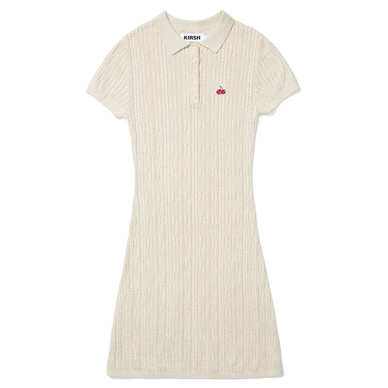 SMALL CHERRY CABLE KNIT DRESS [BEIGE]